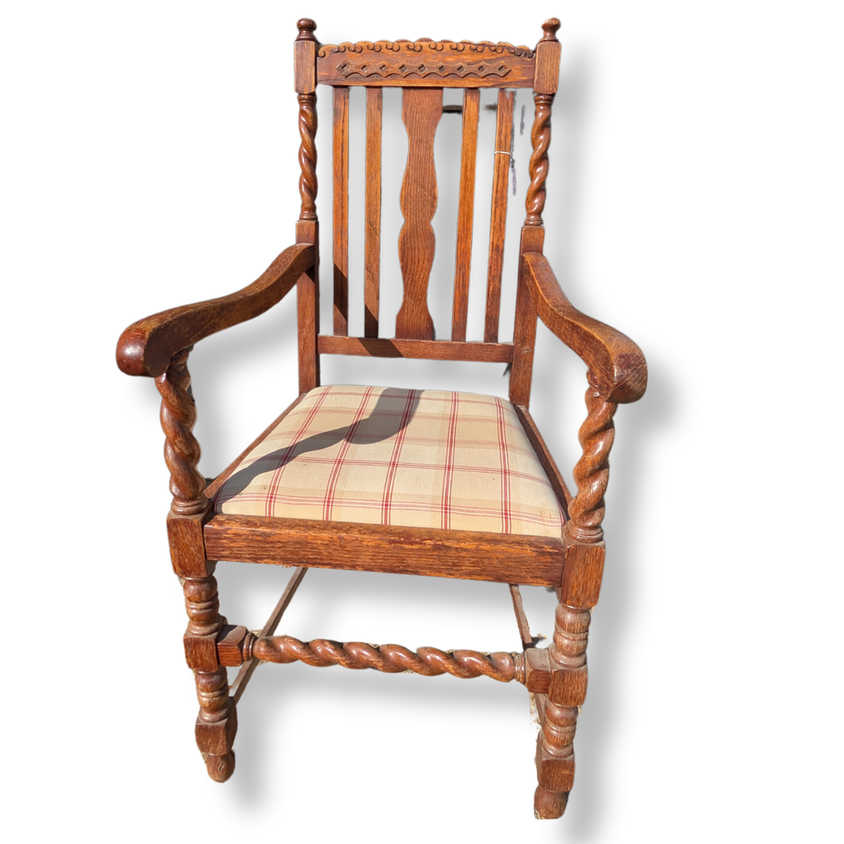 Pair of Antique Oak Barley Twist Armchairs