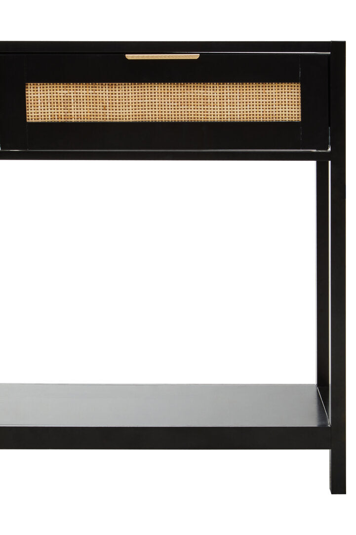 Sherman Black Wood and Rattan Two Drawer Console Table