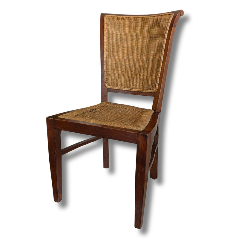 Set Of Four Designer Teak Dining Chairs With Woven Seats