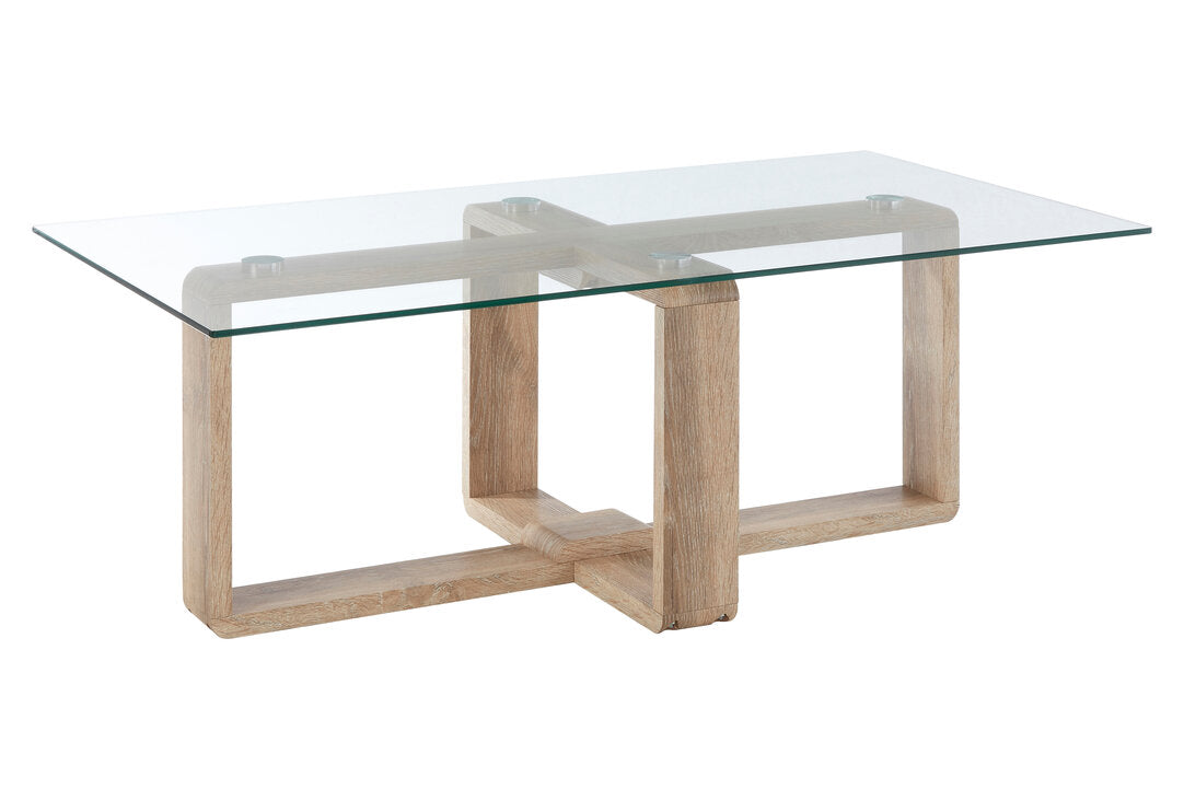 Barton Glass Coffee Table with Wood Effect Legs