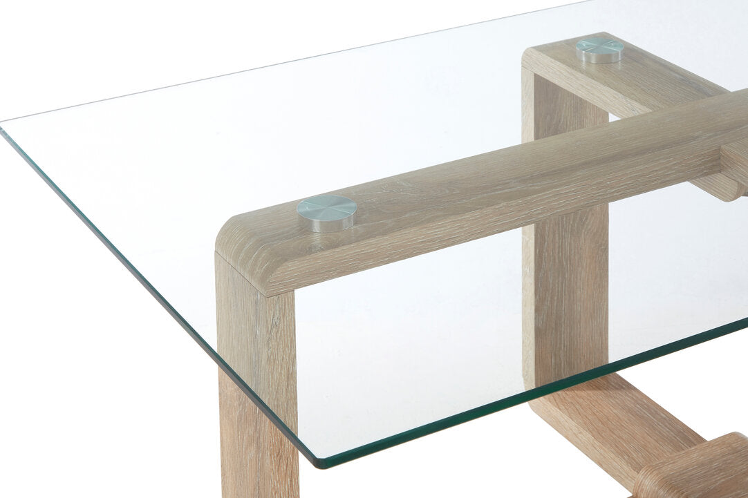 Barton Glass Coffee Table with Wood Effect Legs