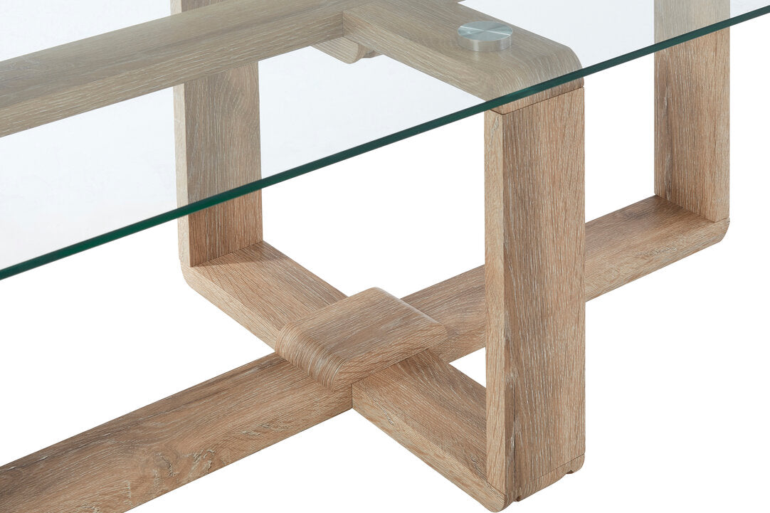 Barton Glass Coffee Table with Wood Effect Legs