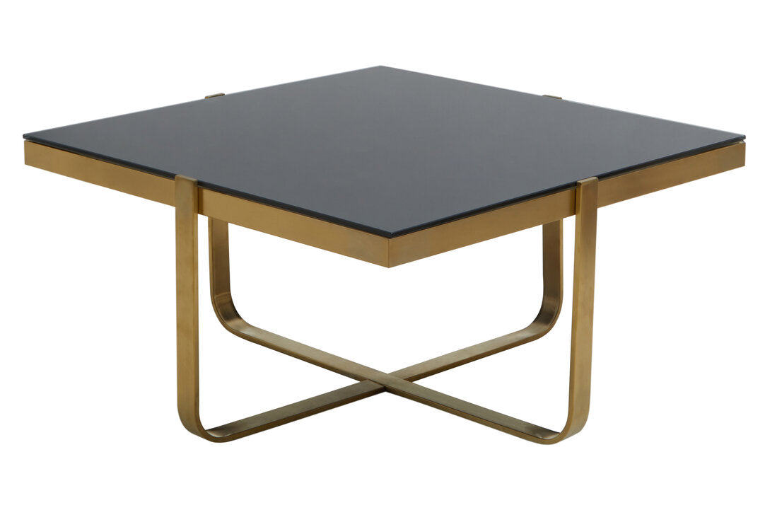 Alana Square Coffee Table with Gold Frame and Black Glass