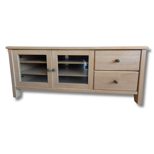 Oak-Veneered Tv / Media Unit With Glass Panel Top