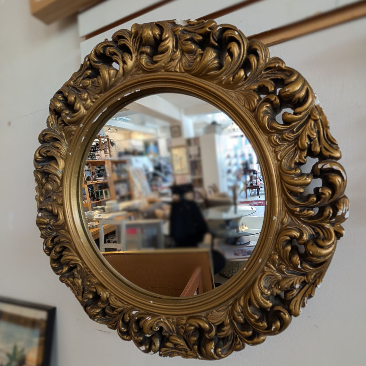 Ornate Round Gilt Framed Wall Mirror