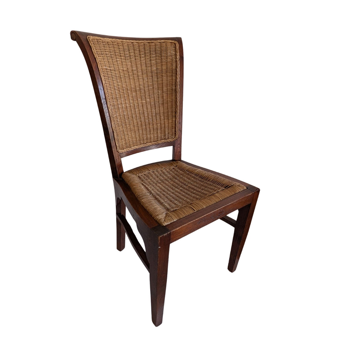 Set Of Four Designer Teak Dining Chairs With Woven Seats