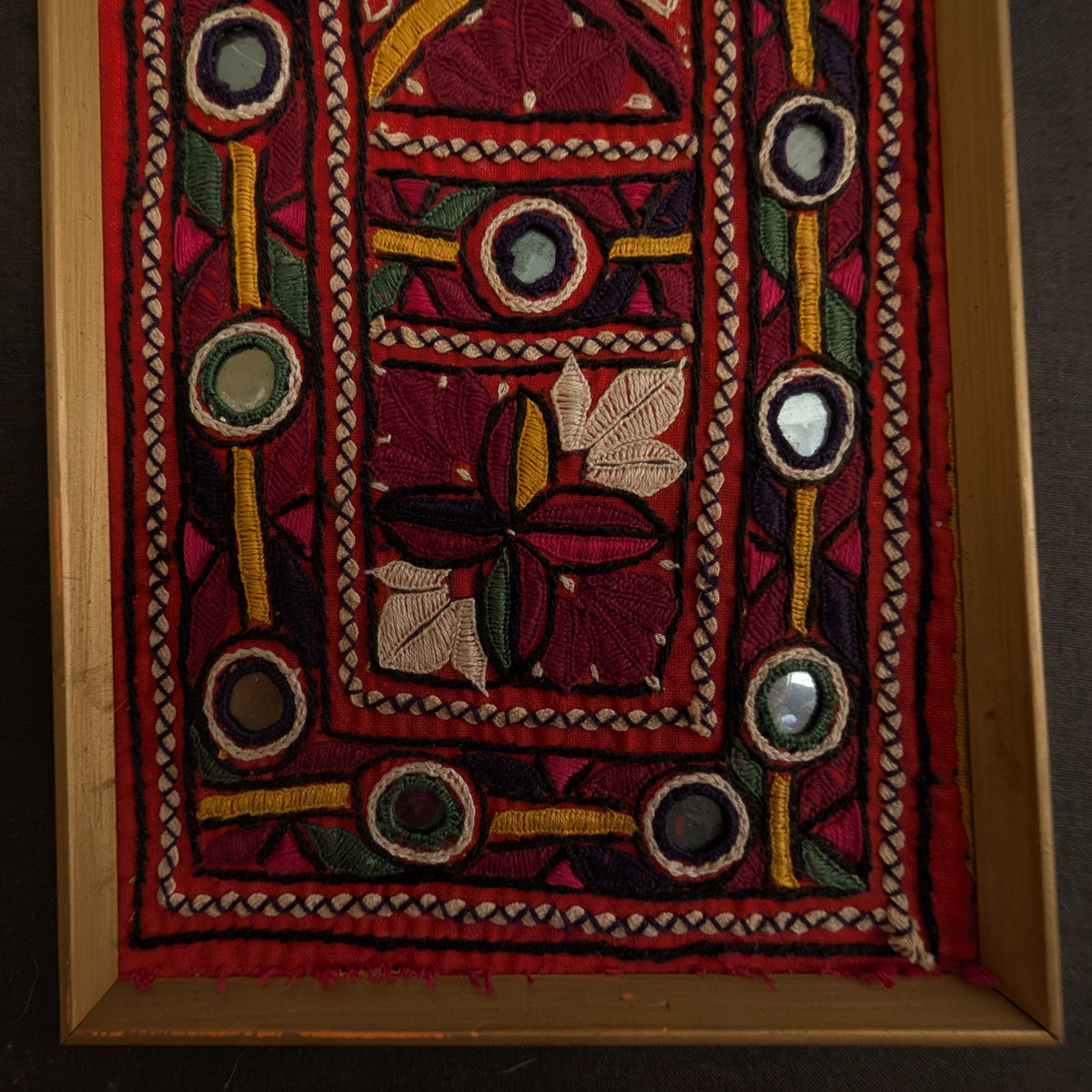 Framed Pakistani Embroidered Textile Wall Hanging