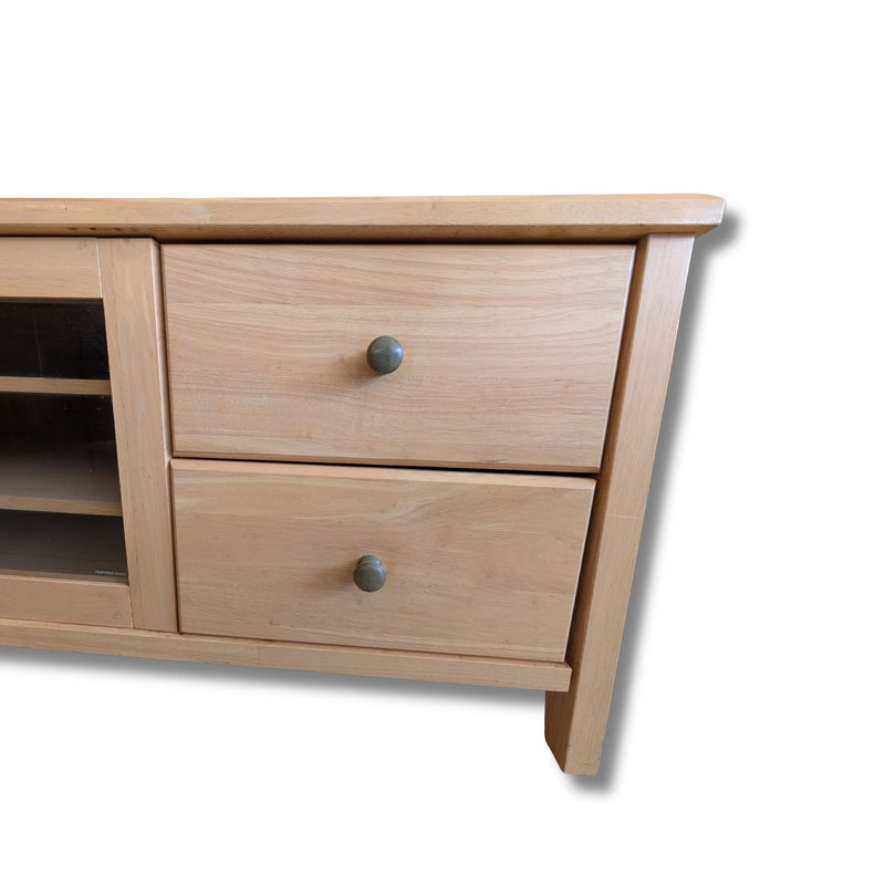 Oak-Veneered Tv / Media Unit With Glass Panel Top