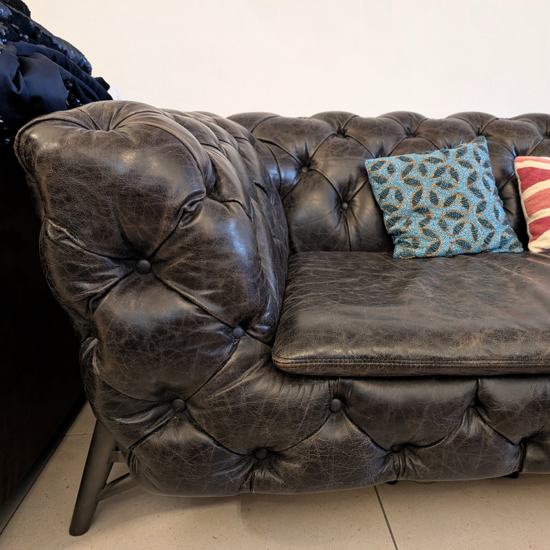 Vintage Dark Brown Chesterfield Style Leather Sofa