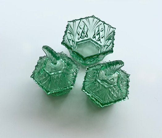 Art Deco Style Green Glass Ornament Set