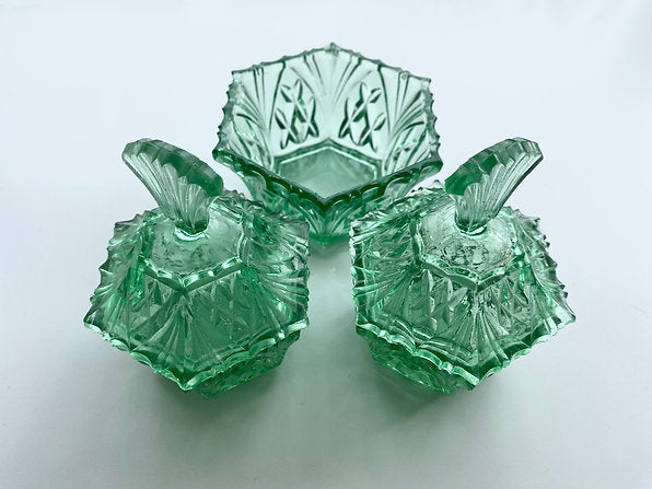 Art Deco Style Green Glass Ornament Set