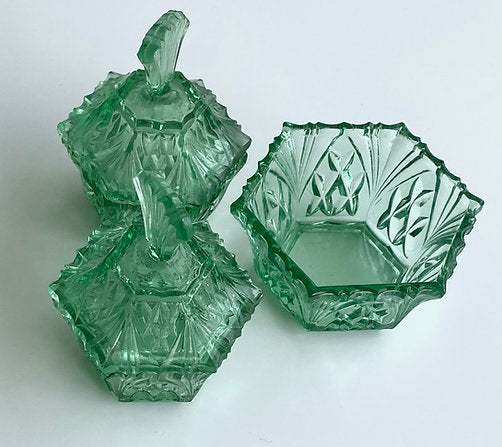 Art Deco Style Green Glass Ornament Set
