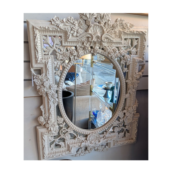 Decorative White Wooden Mirror