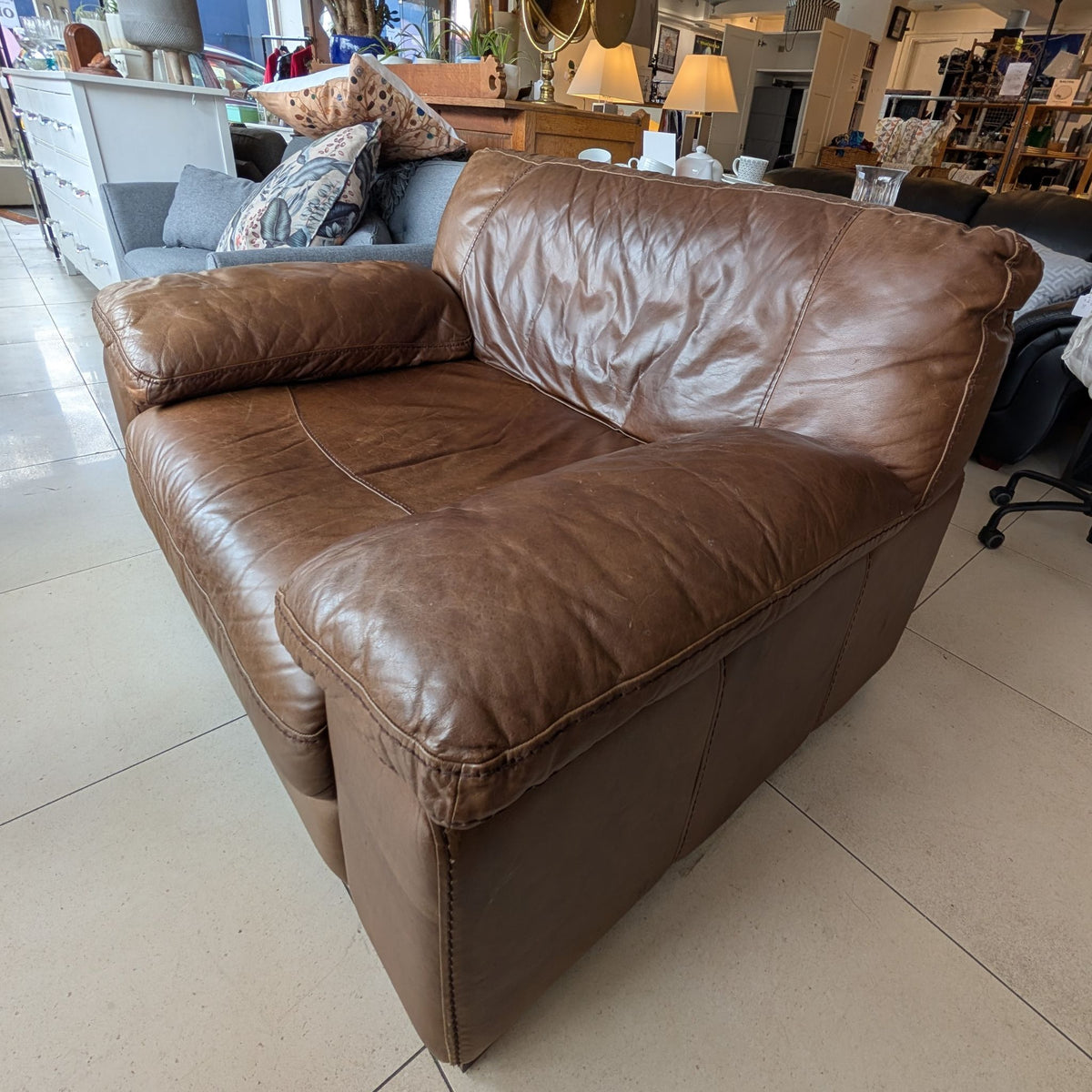 Worn-Leather Armchair