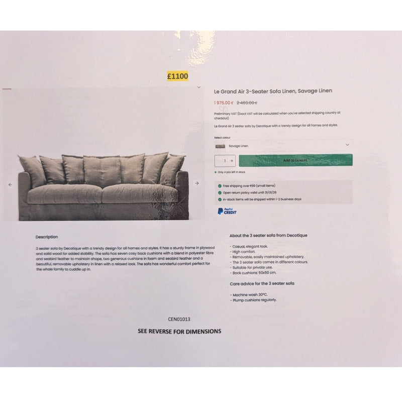 Comfortably Contemporary Le Grand Air 3-seater Sofa In Soft Washed Linen