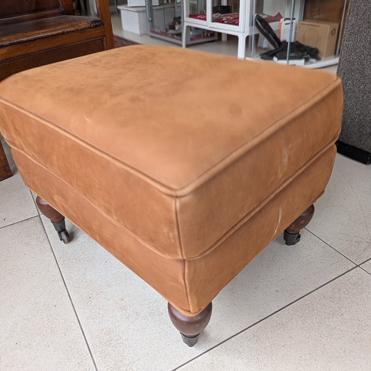 Umber Pottery Barn Footstool with Rolling Feet