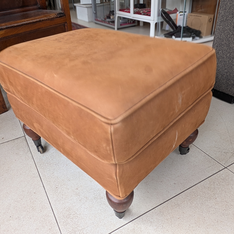 Umber Pottery Barn Footstool with Rolling Feet