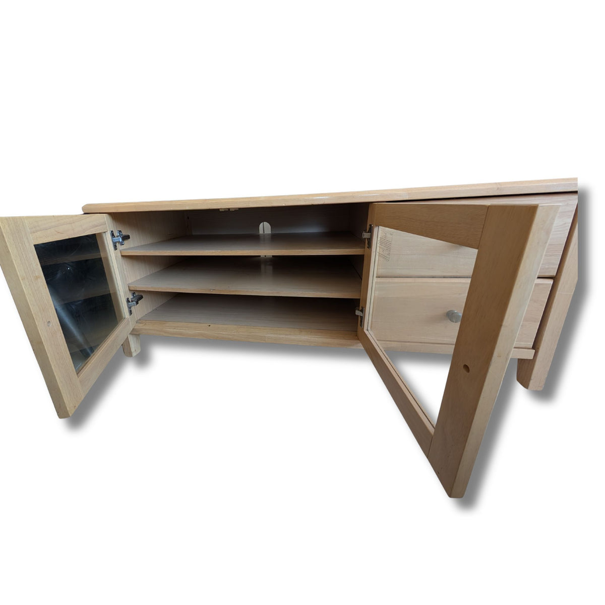 Oak-Veneered Tv / Media Unit With Glass Panel Top