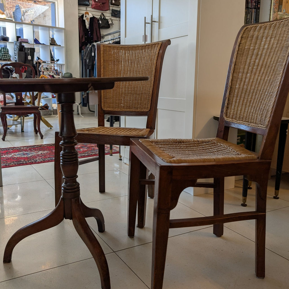 Set Of Four Designer Teak Dining Chairs With Woven Seats