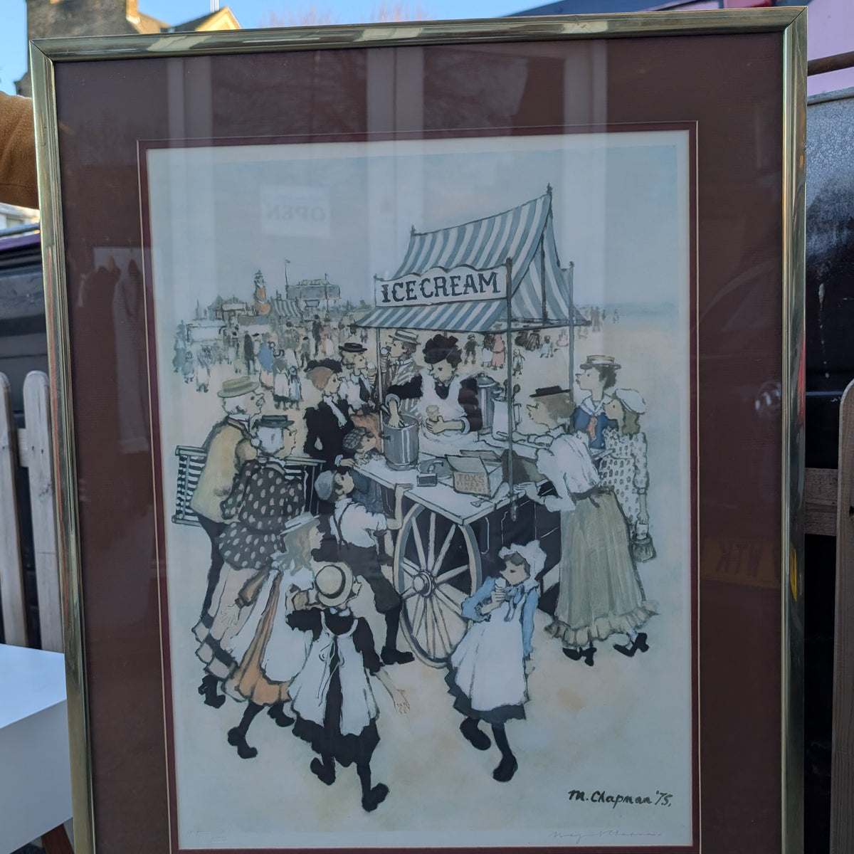 Framed “Ice Cream Cart” Print – M. Chapman (1975)