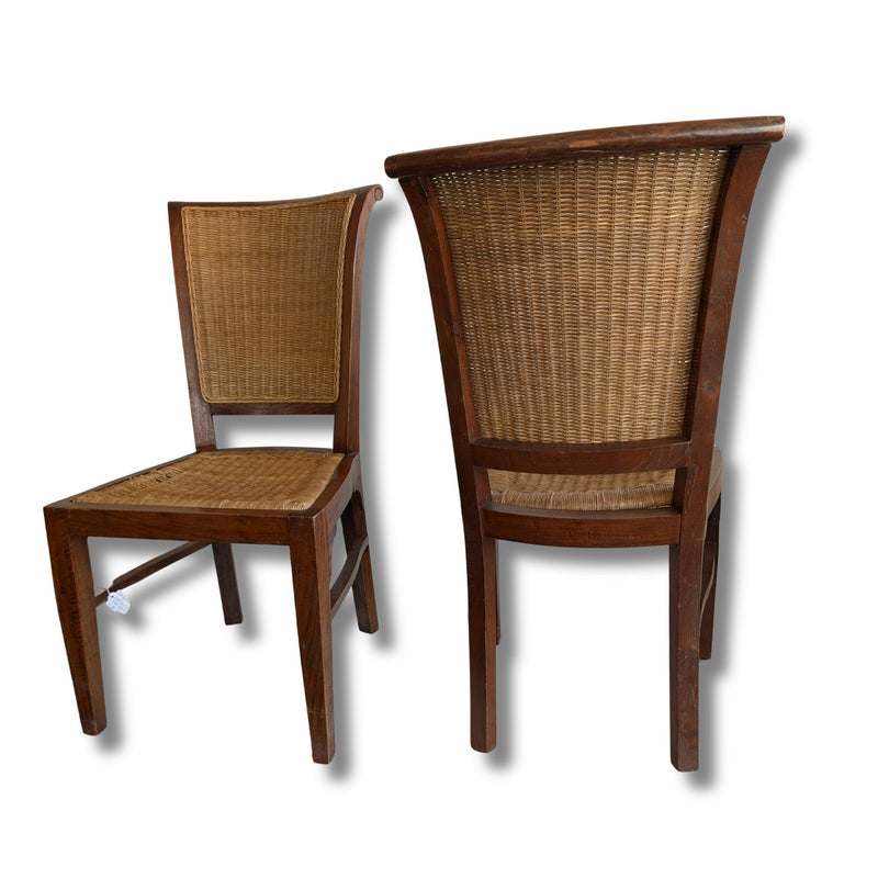 Set Of Four Designer Teak Dining Chairs With Woven Seats
