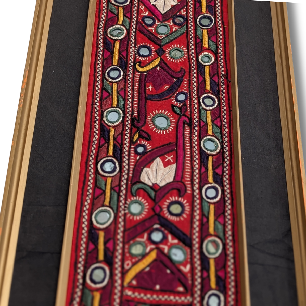 Framed Pakistani Embroidered Textile Wall Hanging