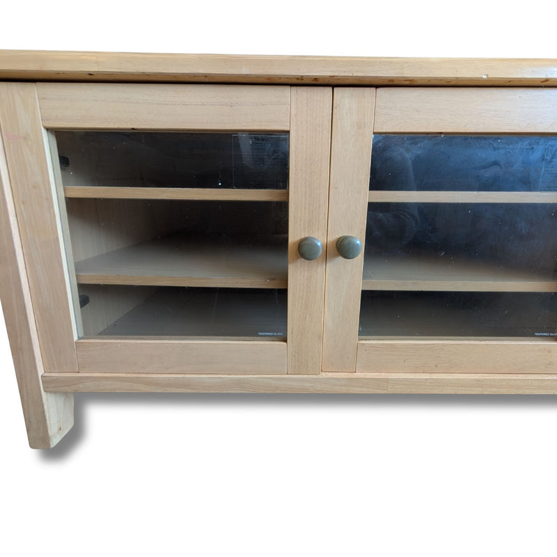 Oak-Veneered Tv / Media Unit With Glass Panel Top