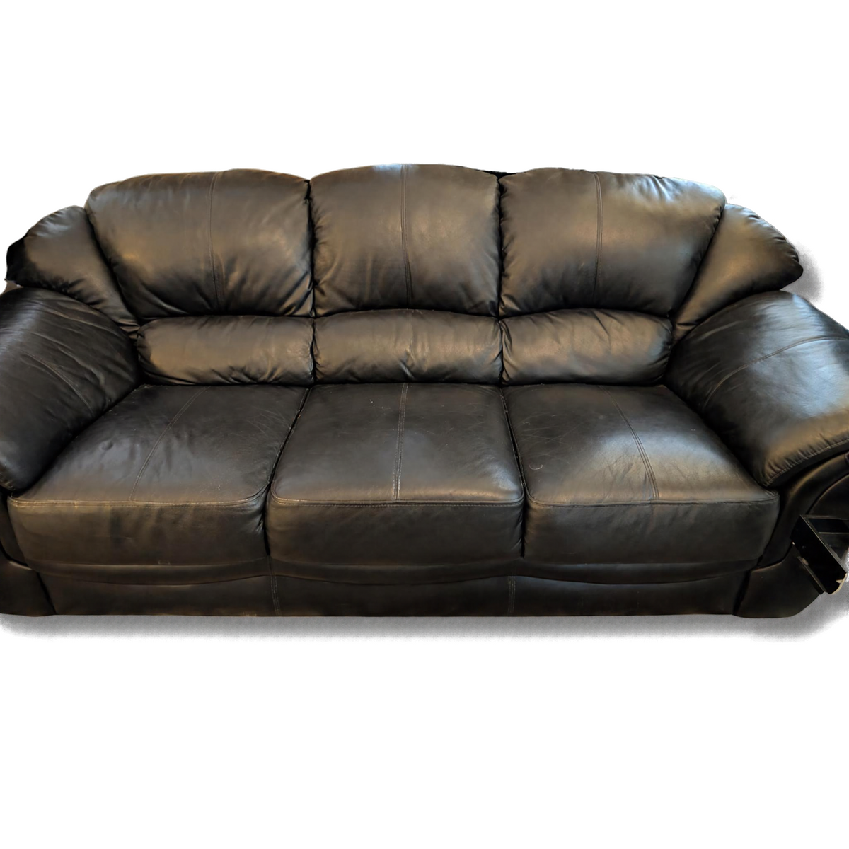 Black Leather Three-Seater Sofa