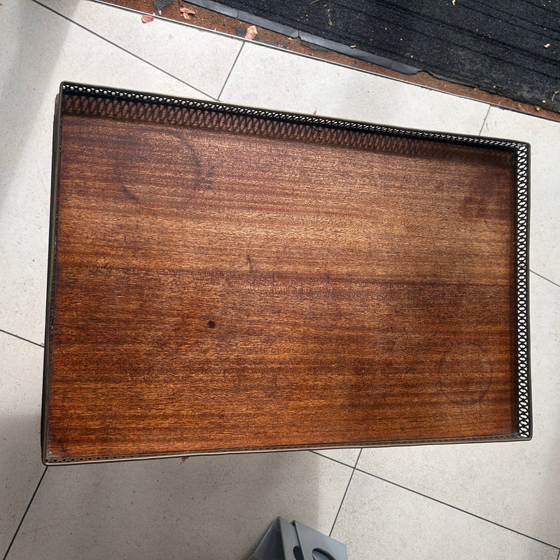 Mahogany-Style Occasional Table with Brass Gallery