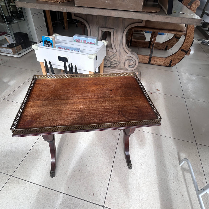 Mahogany-Style Occasional Table with Brass Gallery