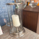 Glass Hurricane Lamp with Silver-Tone Base