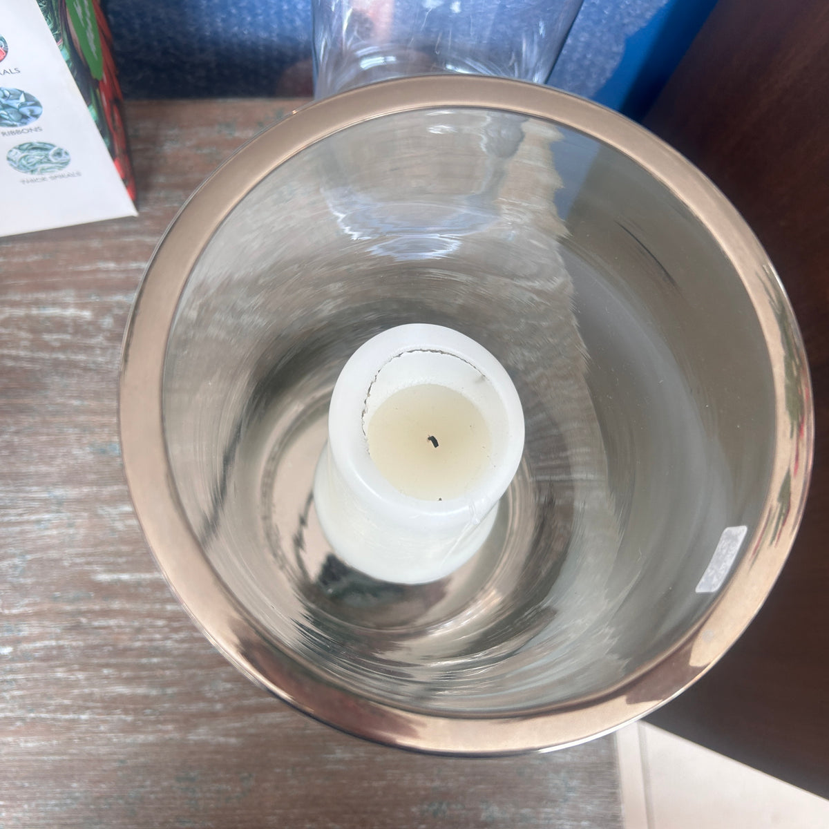 Glass Hurricane Lamp with Silver-Tone Base