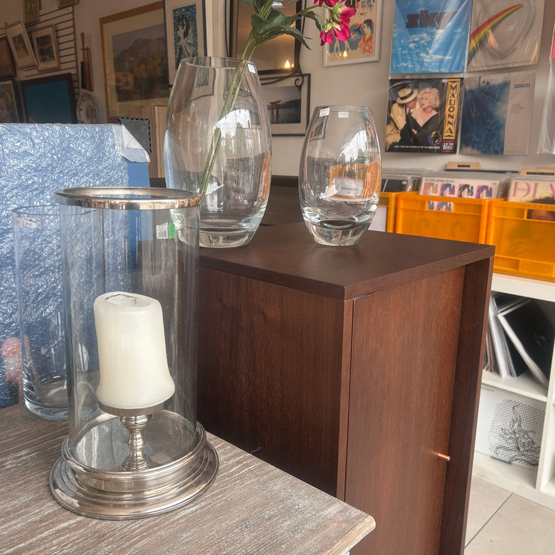 Glass Hurricane Lamp with Silver-Tone Base