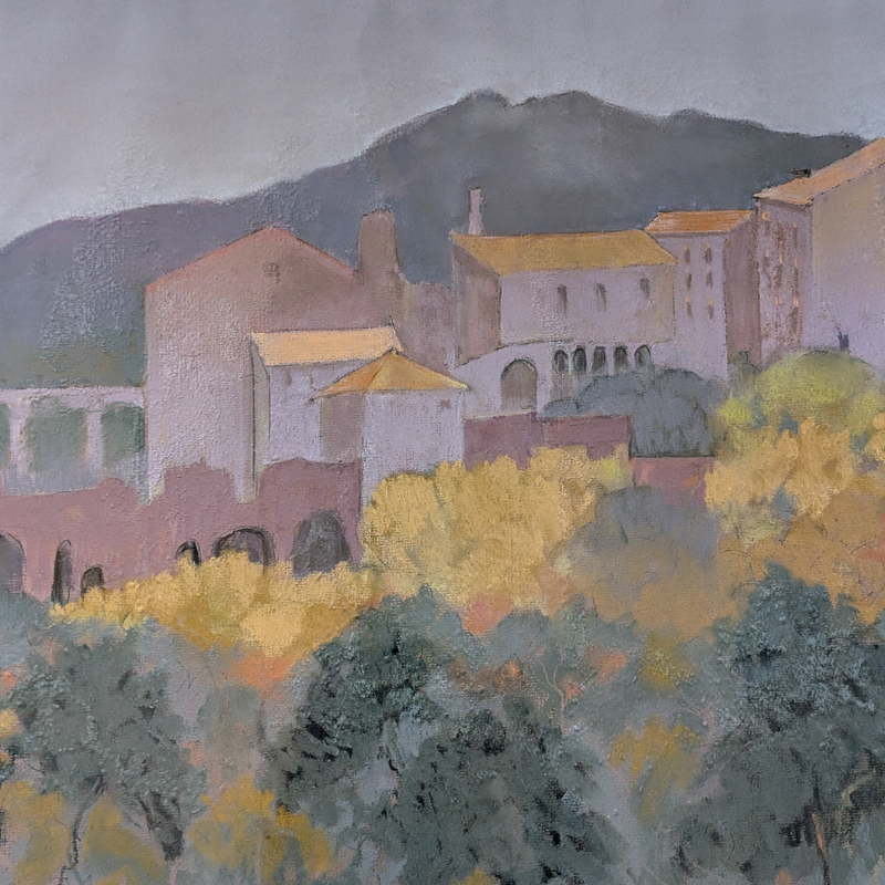 Signed Original ‘Chartreuse de la Verne’ Landscape Painting in Gold Frame by Anne Gould.