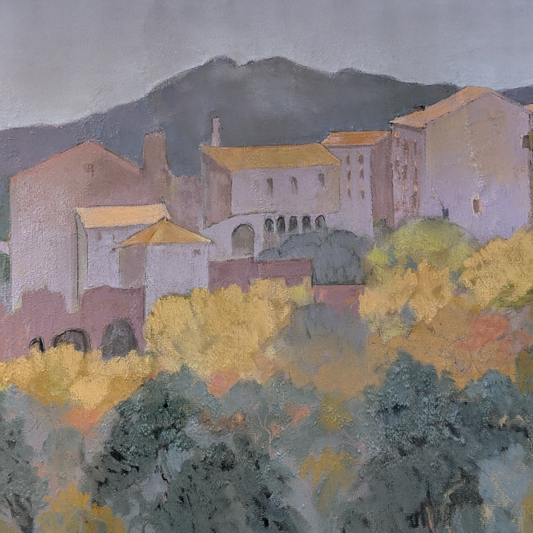 Signed Original ‘Chartreuse de la Verne’ Landscape Painting in Gold Frame by Anne Gould.