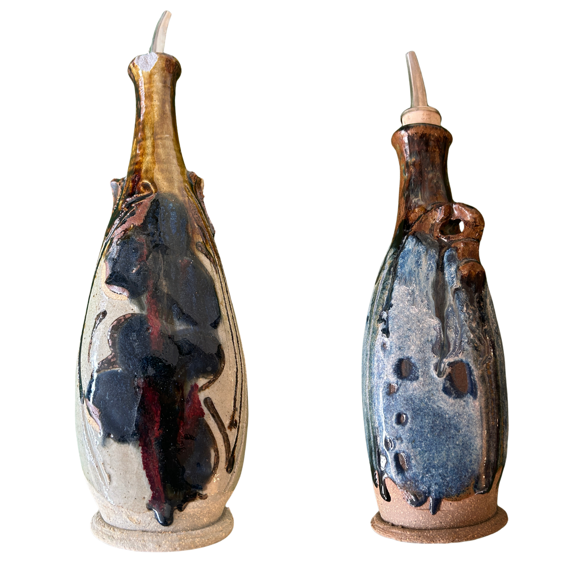 Pair of French Rustic Ceramic Oil & Vinegar Pourers