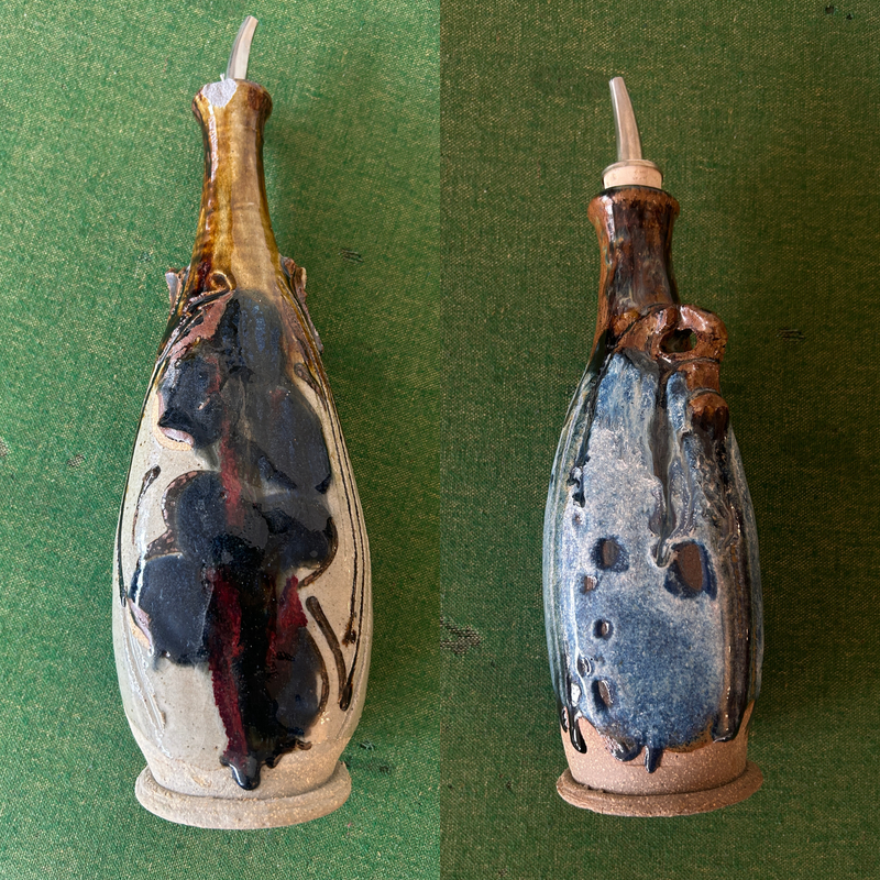 Pair of French Rustic Ceramic Oil & Vinegar Pourers