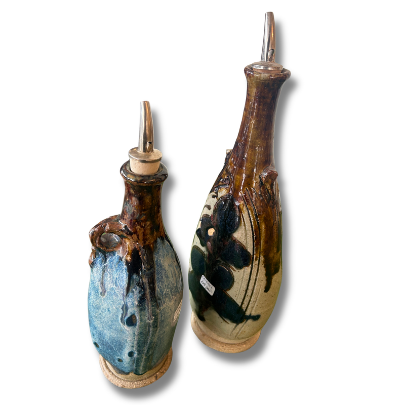 Pair of French Rustic Ceramic Oil & Vinegar Pourers