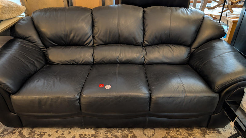 Black Leather Three-Seater Sofa