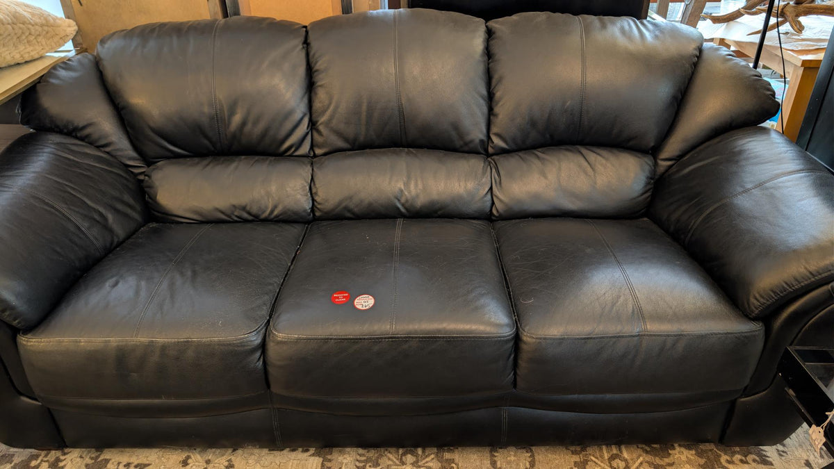 Black Leather Three-Seater Sofa