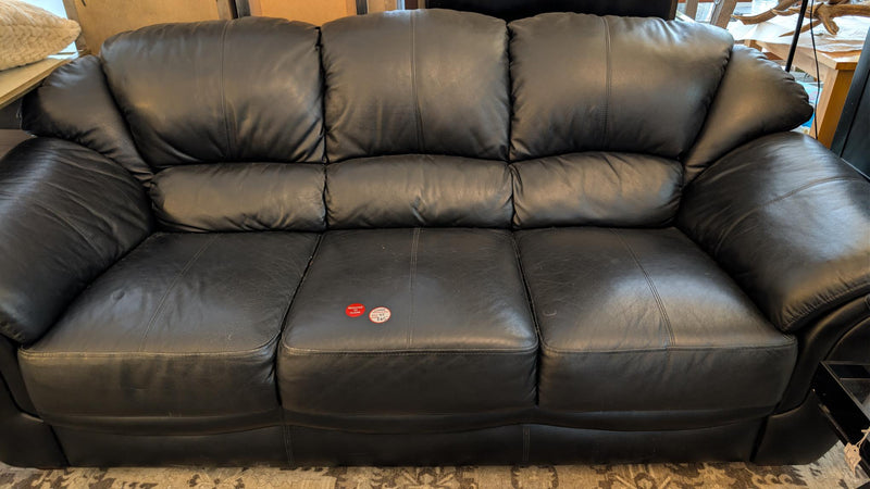 Black Leather Three-Seater Sofa