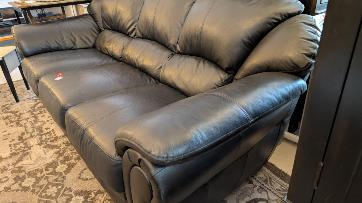 Black Leather Three-Seater Sofa