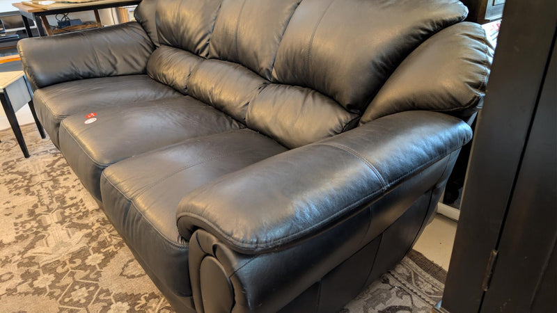 Black Leather Three-Seater Sofa