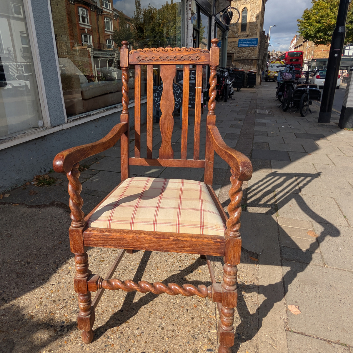 Pair of Antique Oak Barley Twist Armchairs