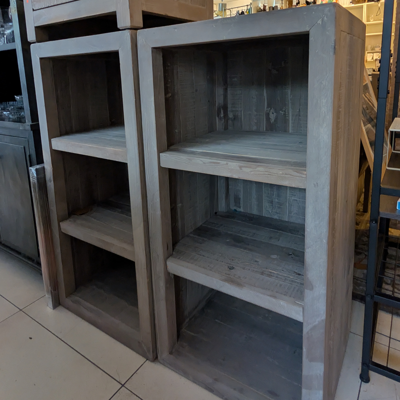Restoration Hardware Weller Distressed Timber Bookcase – Washed Grey