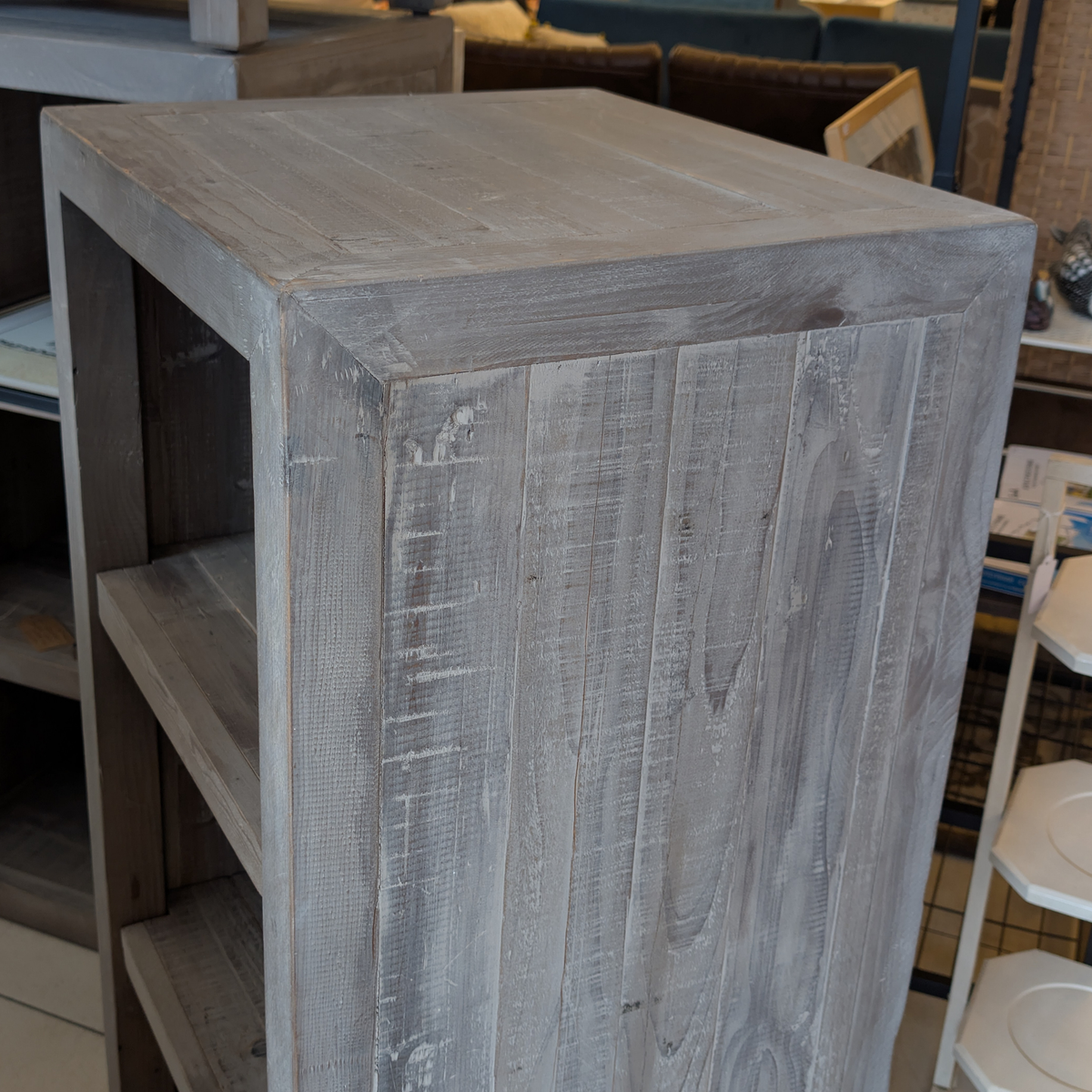 Restoration Hardware Weller Distressed Timber Bookcase – Washed Grey