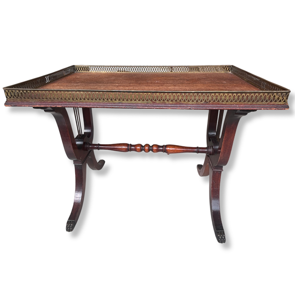 Mahogany-Style Occasional Table with Brass Gallery