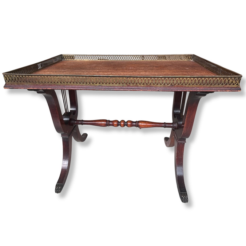 Mahogany-Style Occasional Table with Brass Gallery
