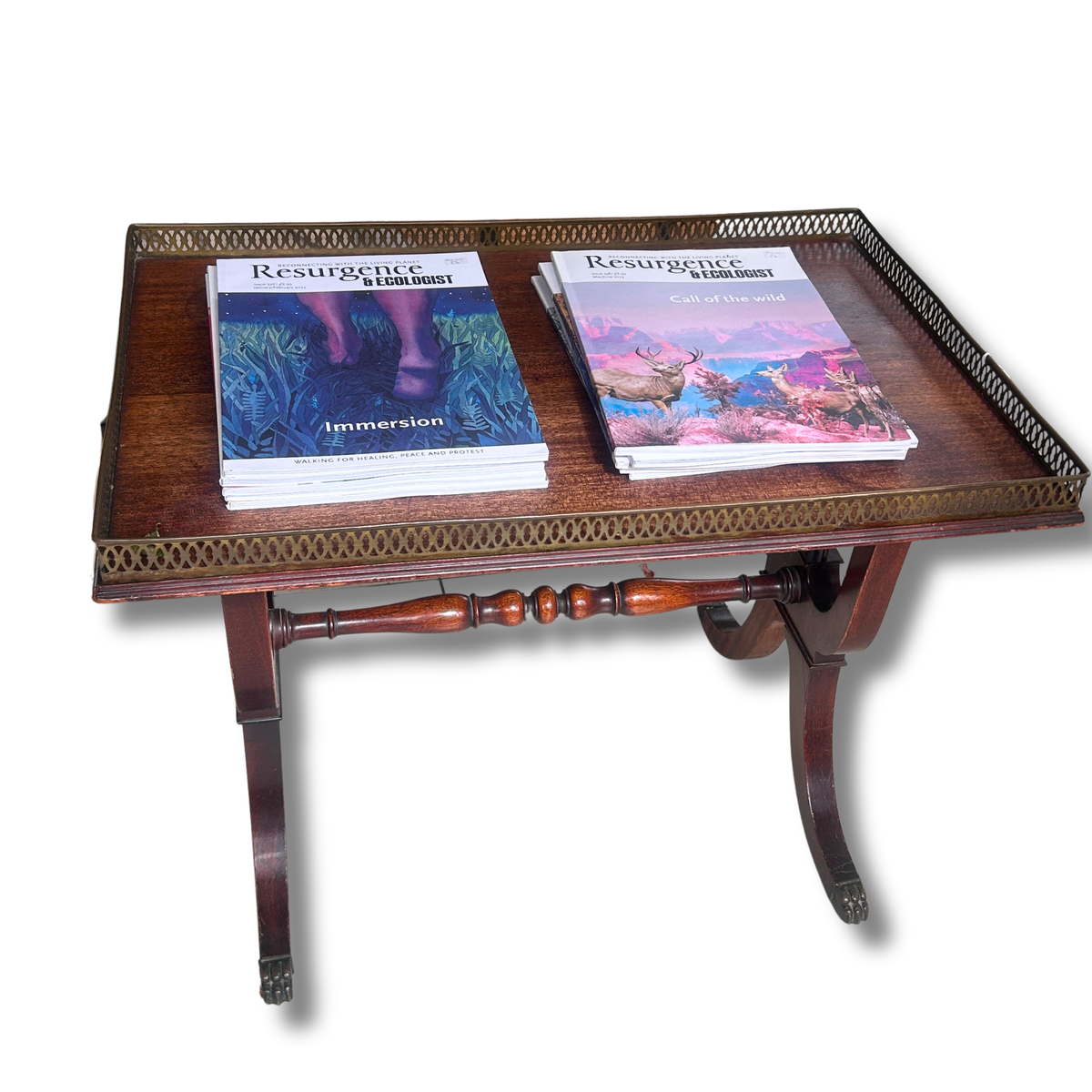 Mahogany-Style Occasional Table with Brass Gallery