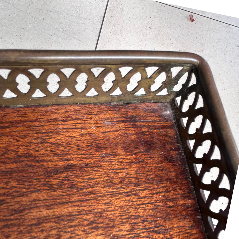 Mahogany-Style Occasional Table with Brass Gallery